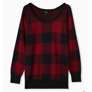 TORRID RED AND BLACK COTTON PULLOVER RAGLAN SWEATER SIZE 2
